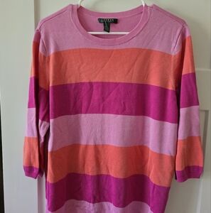 Lauren Ralph Lauren Striped Pink and Orange Sweater Size 2x